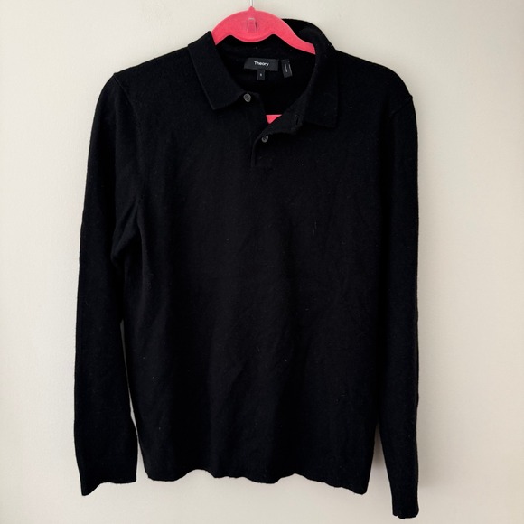 Theory Mens Anvers Cashmere 3 Long Sleeve Polo Sweater Black S 1128704R